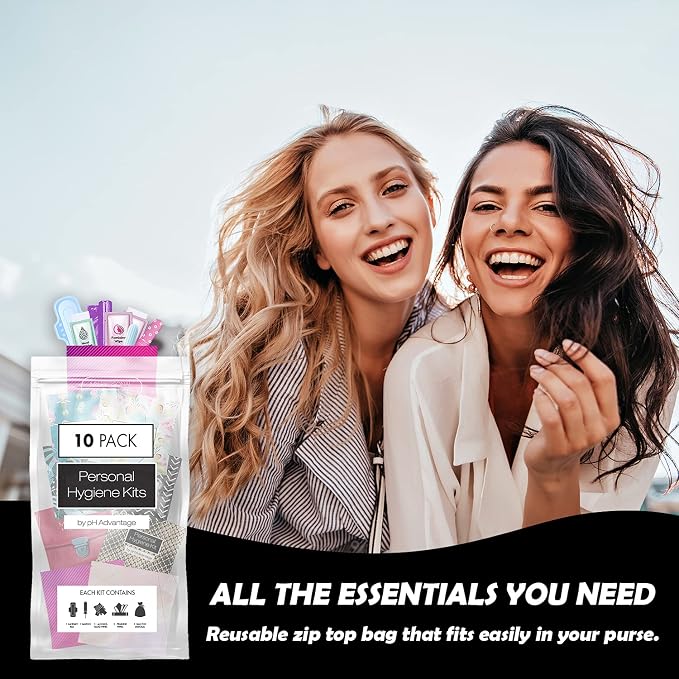 Menstrual Kit All-in-One 10 Pack - Assorted Colors | Convenience on The Go | Period Kit Pack for Travelling, Tweens & Teenager | Individually Wrapped Feminine Hygiene Product (V-2)