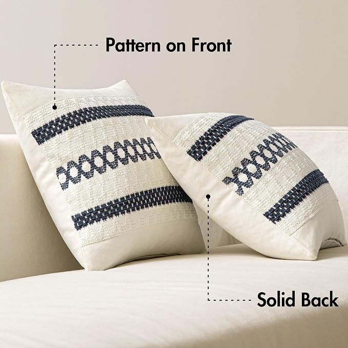 MIULEE Set of 2 Navy Blue Boho Decorative Pillow Covers 18x18 Inch | Farmhouse Couch Throw Pillows, Modern Coastal, Cotton Cushion Covers, Macrame Woven Home Decor for Bed Sofa Chair
