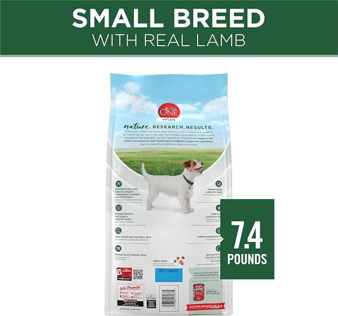 Purina ONE Plus Small Breed Lamb and Rice Formula Dry Dog Food - 7.4 lb. Bag | Lamb & Rice Formula, natural kibble with a Smartblend of ingredients to support small dog health and energy
