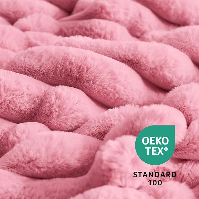 Faux Fur Throw Blanket for Couch, Cozy Fuzzy Fluffy Fur Luxurious Soft Striped Plush Gift Blankets for Family Sofa Chair Bedroom, 55"x70", Pink