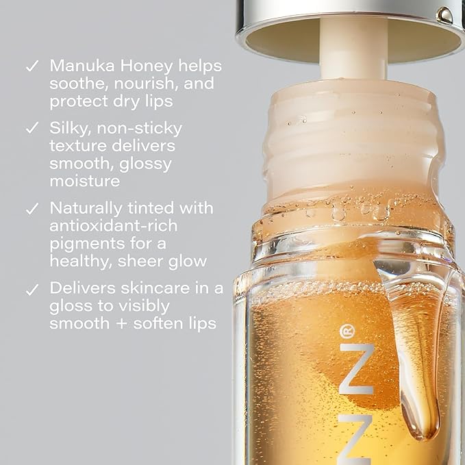 SKINN Luminous Lip Oil, Golden - Lip Care for Dry and Cracked Lips - Ultra-Light Non-Sticky Formula with Sheer Glossy Finish - Soothing Vitamin C & Manuka Honey Supports Collagen Production