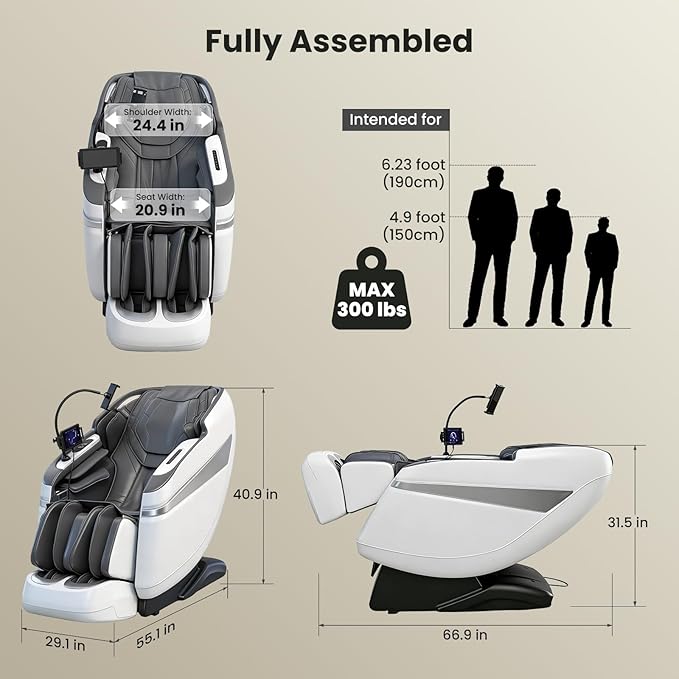 4D Music Rhythm Massage Chair Full Body Recliner, 2025 Unique Sonic Resonance Zero Gravity SL-Track Shiatsu with Knee Heating Blanket AI Voice Bluetooth Foot Roller Body Scan Airbags G9 White