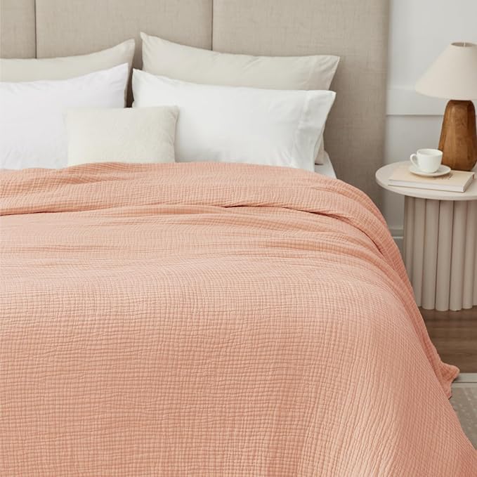 100% Cotton Muslin Blanket Twin 60" x 80", Breathable and Lightweight Cotton Twin Blankets for Couch, Soft Cooling Summer Gauze Blanket for Adults All Season, Dusty Pink