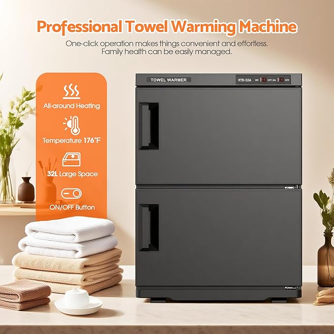 Double Hot Towel Warmer for SPA Professional Towel Heater Machine for Bathroom Salon Barber Estheticians 32L,Black