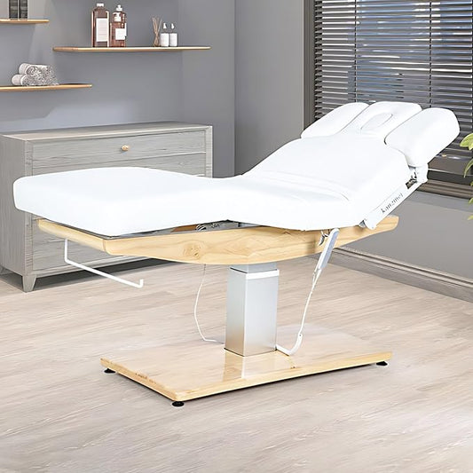 Massage Table-Electric Massage Table with Modern Minimalist Style, SPA Treatment Bed Includes One-Button Lifting, Liftable Armrests, Hardware Rack (White)
