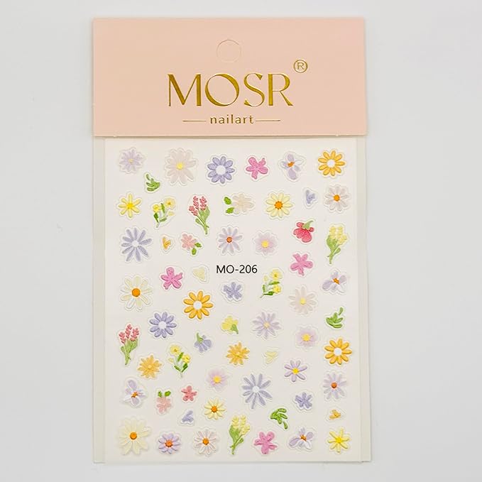 3D Embossed Korean Style Spring Bloom Nail Art Stickers, Flowers, Butterflies, Bunnies, Rainbow, Hearts, Self-Adhesive, Easy DIY for Everyday Outfit. (Bunny+Daisy) 2-Pack