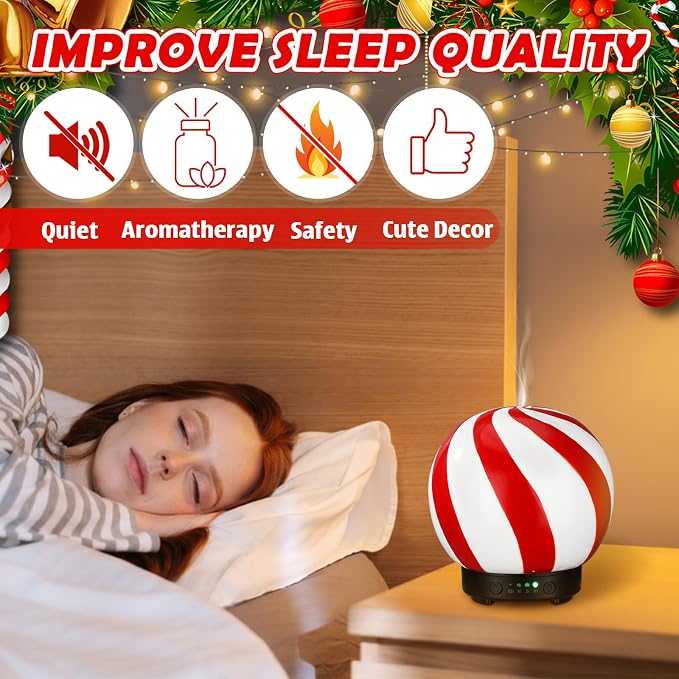 Glooglitter Ceramic Candy Diffuser Christmas Essential Oil Diffuser Gifts 120ml Holiday Present for Essential Oil Small Aromatherapy Humidifier Warmer for Home Office Decorations