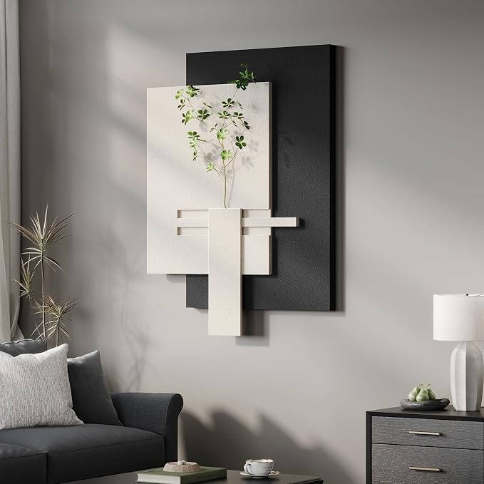 Cuspin Large Black and White Wall Art for Living Room, 3D Textured Modern Minimalist Artwork for Walls, Abstract Geometric Paintings for Bedroom Dining Room Hallway Office Wall Decor