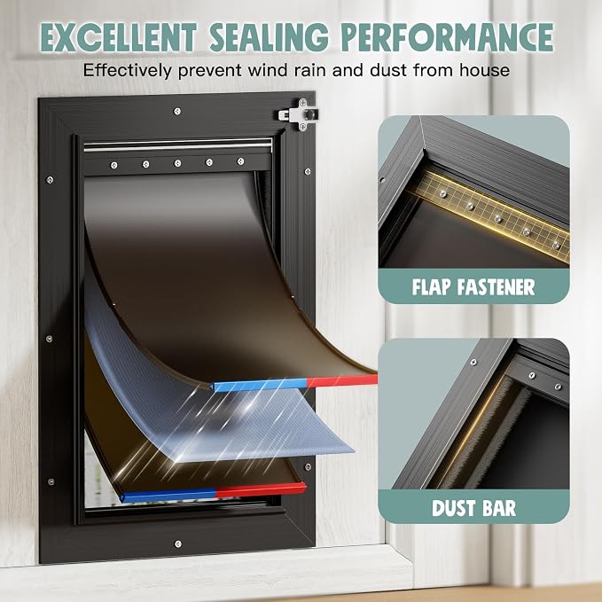 All Aluminum 3 Flaps Insulated Dog Door for Door (XLarge)