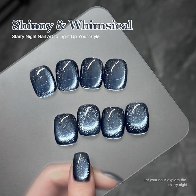GAOY Blue Cat Eye Gel Nail Polish, 16ml Glitter Holographic Nail Polish with Magnet, Reflective Translucent UV Gel, 3151 Starry Night