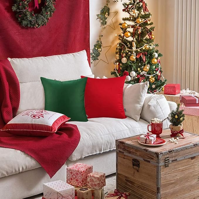 Thmyo 4-Pack 100% Cotton Comfortable Solid Decorative Throw Pillow Case Square Cushion Cover Pillowcase Sublimation Blank Pillow Covers DIY Throw Pillowcase for Couch Sofa Bed(22x22inch/ 55x55cm,Red)