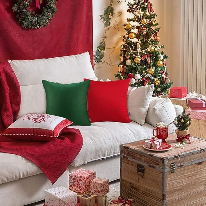 Thmyo 4-Pack 100% Cotton Comfortable Solid Decorative Throw Pillow Case Square Cushion Cover Pillowcase Sublimation Blank Pillow Covers DIY Throw Pillowcase for Couch Sofa Bed(16x16inch/40x40cm,Red)