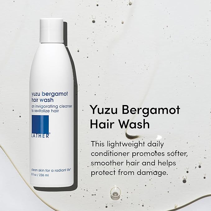 LATHER - Yuzu Bergamot Hair Wash, 8 fl oz - Daily Shampoo & Cleanser - Revitalize Hair - Yuzu, Orange Bergamot, Citrus - Sensitive Skin Safe - Hotel Approved - Vegan, Cruelty Free - Beauty & Hair Care