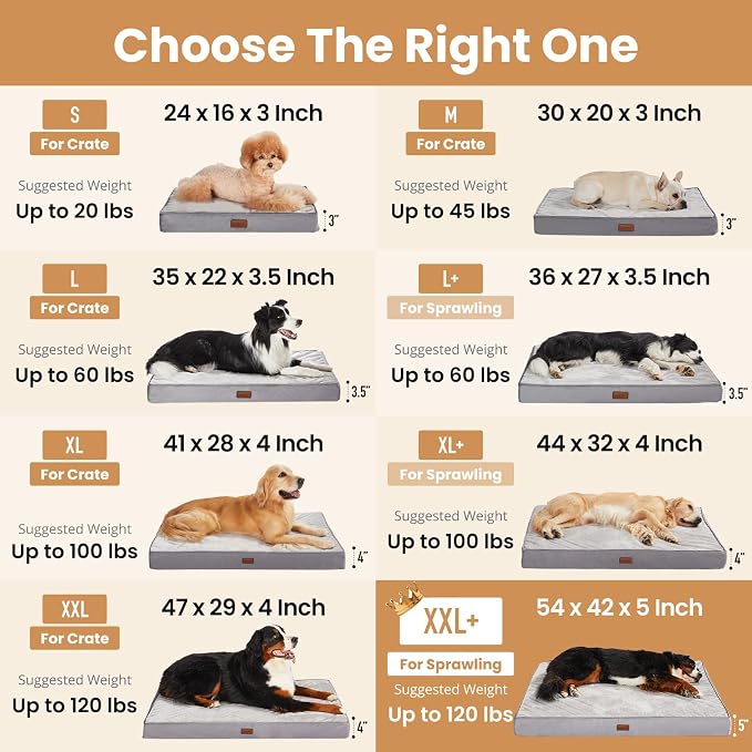 OhGeni Orthopedic Waterproof Large Dog Bed, Memory Foam, 54 inch(Gray) | Machine-Washable Removable Cover in Easy-Clean Fabric, Reversible Memory Foam & Easy-Carry Handle, Wider and Larger