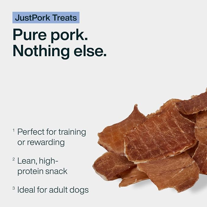 JustFoodForDogs Single Ingredient Healthy Dog Treats - Pork, 5 Oz | Human Grade Pork Treats for Dogs, Jerky Dog Snacks, Preservative & Grain Free, Rawhide Free Chews, Low Calorie Treat