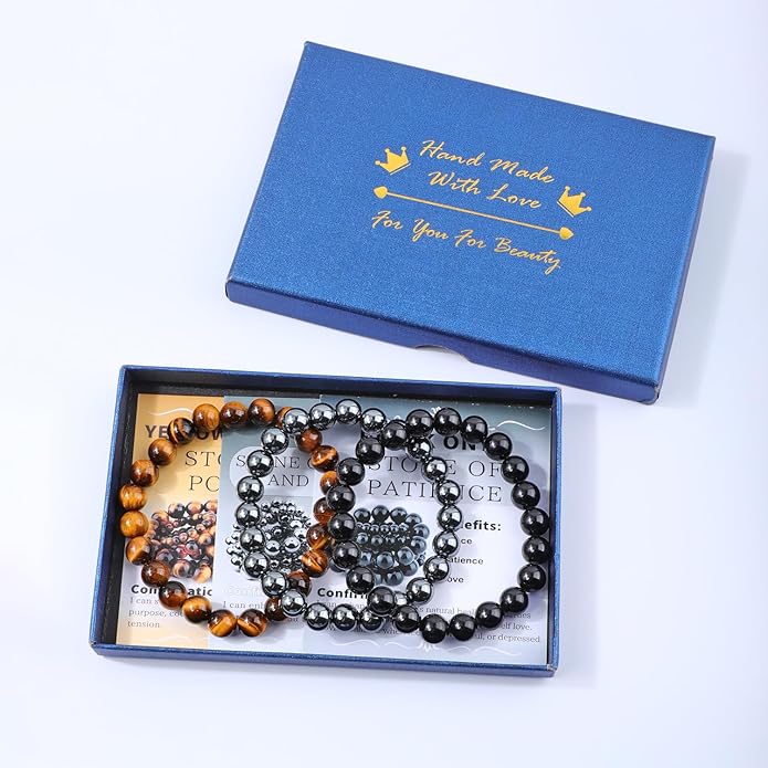 NCB 2.3-Piece 4mm Natural Crystal Gemstone Stretch Bracelets – Handmade Reiki Energy Healing Jewelry for Meditation,Yoga, Unisex