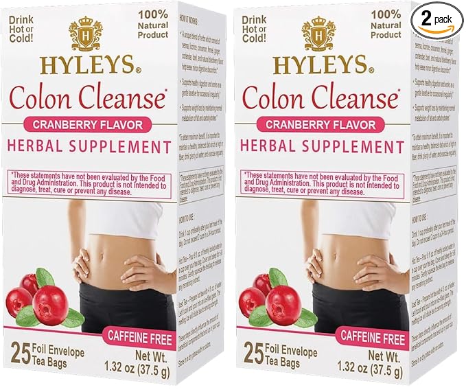 Hyleys Colon Cleanse Tea Cranberry Flavor - 25 Tea Bags (2 Pack)