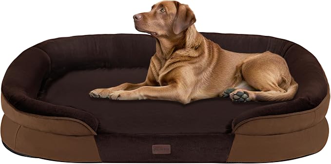 Dwanton Orthopedic Waterproof X-Large Dog Bed Sofa, Gel Memory Foam, 45" | Egg-Crate Foam Dog Sofa, Washable Pet Bed with Four Sided Bolster Cushion, Removable Cover & Non-Slip Bottom, Brown