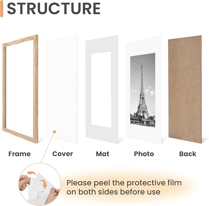 upsimples 12x16 Picture Frame, Gallery Wall Frames Set of 5, Natural | Poster Frame Collage Wall Decor, 8.5x11 Picture Frame with Mat for Family, Baby, Hallway, Christmas