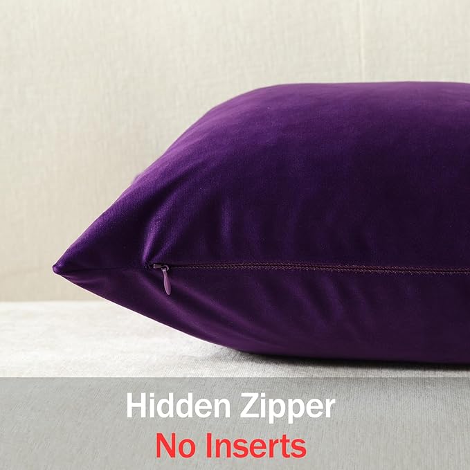 Throw Pillow Covers 20x20 Purple: Pack of 2 Cozy Soft Velvet Square Modern Luxury Decorative Throw Pillow Cases for Sofa Couch Living Room Bed Home Decor