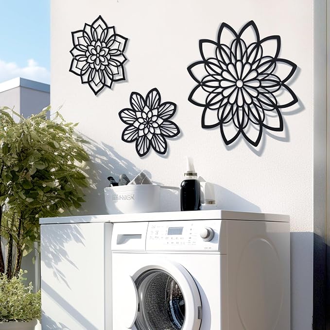 Zzbakress 3 Pcs Metal Flowers Wall Art Bathroom Wall Decor (Black Elegant) | Farmhouse Flower Bathroom Decor Wall Decorations For Bathroom, Living Room, Office, Kitchen, Hallway And Outdoor