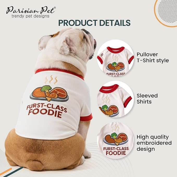 Parisian Pet Dog Furst Class Foodie Shirt - Halloween Pet Vest - Halloween Shirts for Dogs - Embroidered Pets Clothes - Puppy Halloween Costume - Sleeved Doggy Costumes for Large Dogs - XL