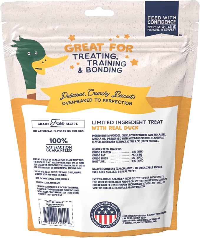 Natural Balance Limited Ingredient Rewards Crunchy Biscuits, Grain-Free Dog Treats for Adult Dogs of All Breeds, Duck Recipe, 14 Ounce (Pack of 1) | Grain-Free Dog Treats for Adult Dogs, Limited-Ingredient Recipe, Made with Real Ingredients, Great for ...