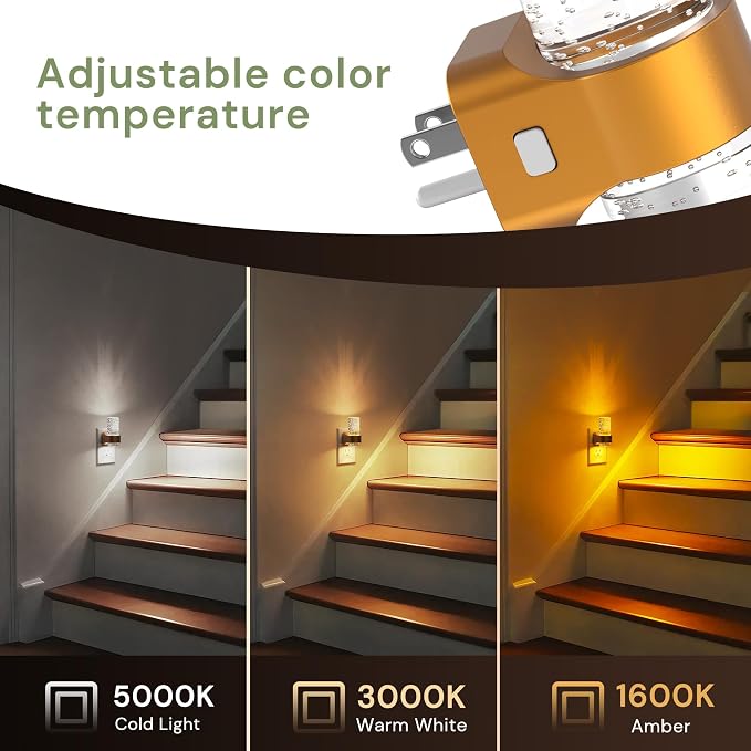 L LOHAS LED Night Lights Plug into Wall, 2 Pack Mini Dimmable Night Light | Dusk-to-Dawn, Soft White/Cool White/Amber 3 Light Color, 0-100LM Adjustable Brightness, Bubble Nightlight for Hallway