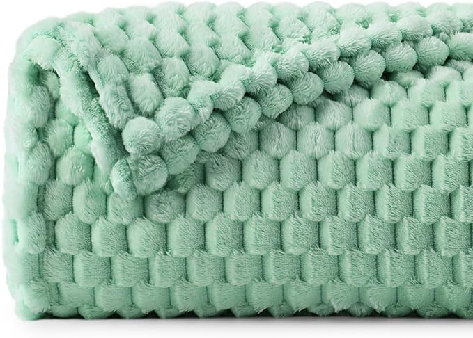 BEDELITE Mint Green Twin Blanket for Couch, Soft Cozy Gift for Women, 60*80 | 3D Jacquard Decorative Fleece Blanket, Super Soft Plush Throws, Cute Birthday Gift for Women & Men, Suitable for All Seasons