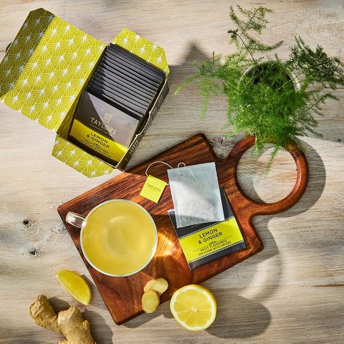 Taylors of Harrogate Lemon & Ginger, Herbal Tea, Individually Wrapped Bags, 20 Count (Pack of 6), Cleansing, Invigorating and Citrussy, Caffeine-Free, Enjoy Hot or Iced, 120 Teabags Total
