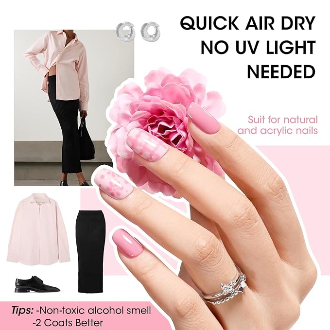 GELLEN Nude Pink French Nail Polish, Quick Air Dry Non-gel Regular Nail Polish No Light Needed for Finger Toe & Fake Nails | 6-color Spring Summer, Apply 2 Thin Coats | Toxin TPO HEMA Free, No Chip