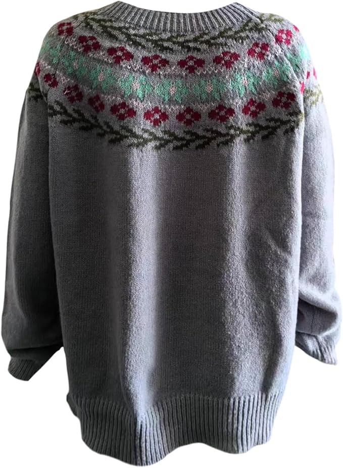 Zhyaj Fair Isle Sweater for Womens Winter Long Sleeve Vintage Knitted Sweater Casual Fall Crew Neck Pullover Sweaters
