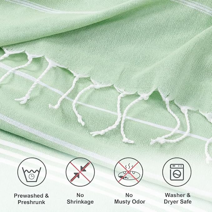 Aegero Turkish Beach Towel, 36"x71" Quick Dry Sand Free Oversized Bath Pool Swim Towel, Lightweight Travel Turkish Towels Vacation Essentials, Light Green