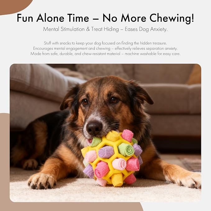 Mira's Pocket Dog Snuffle Ball Toy, Mental Stimulation Chew Toy for Dogs & Cats, 14cm Licking Mat Treat Dispensing Ball with Hollow Design, Slow Feeder for Fast Eaters (Yellow)