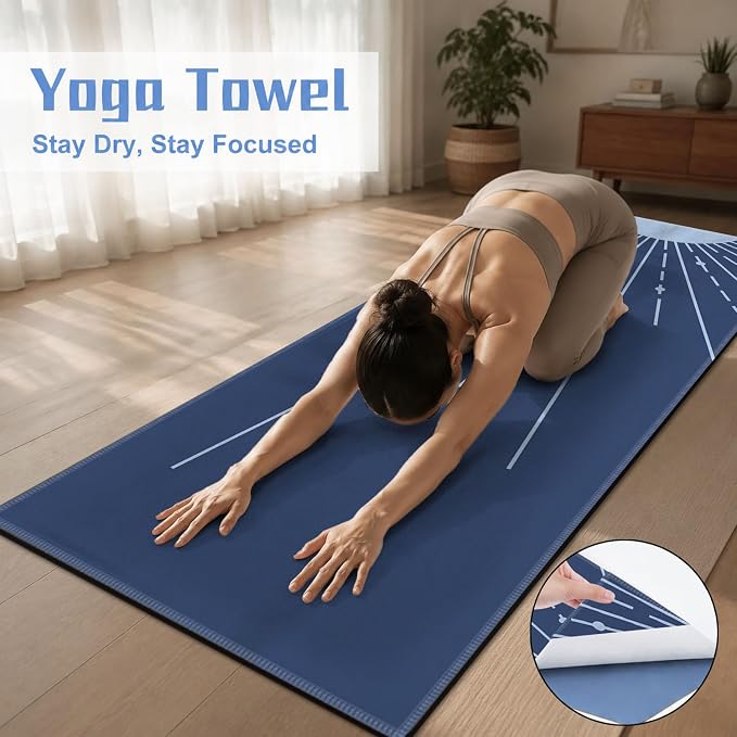 Yoga Mat Towel, Hot Yoga Non Slip with 4 Corner Pockets, 74 x 26 in | Soft Absorbent Microfiber With Four Corner Pockets, Fits Over Yoga Mats For Hot Yoga, Pilates, Gym, And Travel