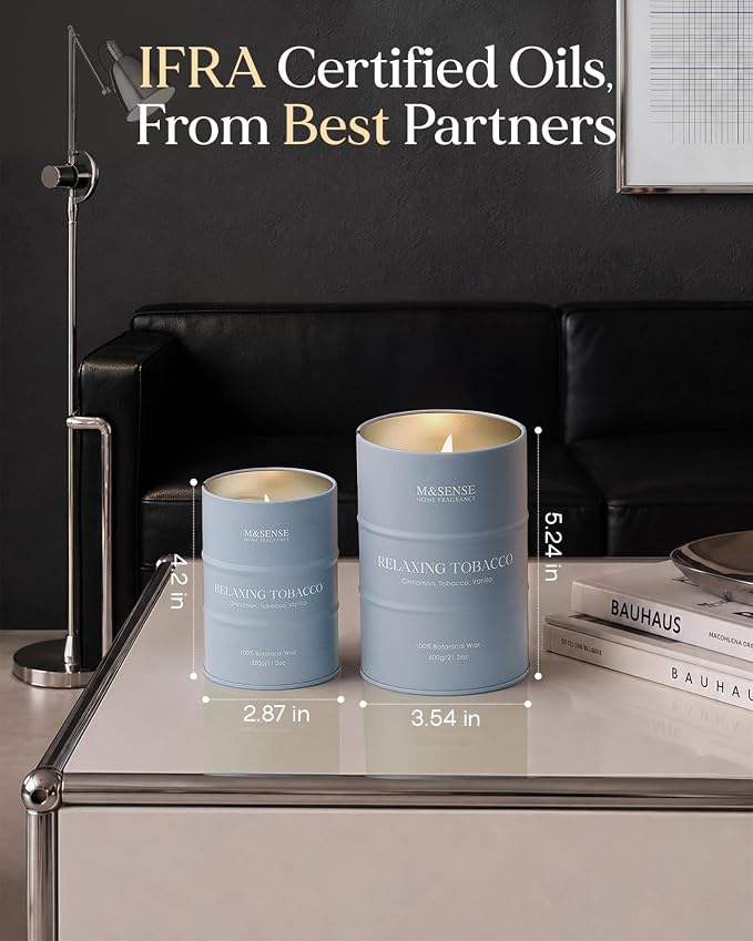 M&SENSE Vanilla Tobacco Scented Candles Large, Natural Soy Candles 21.2oz 120 Hour Slow Burning,Aromatherapy Candle for Stress Relief Meditation Relaxing