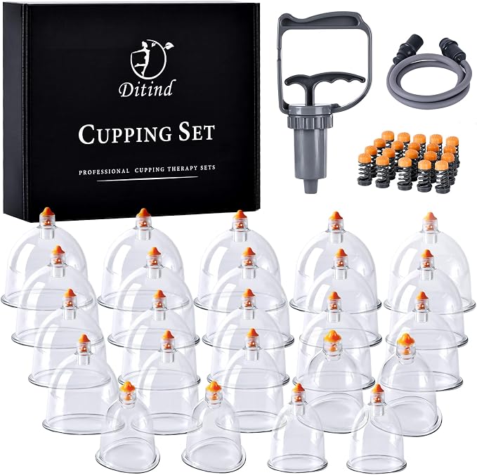 Cupping Therapy Set, 24 Pcs Cupping Set, Professional Cupping Kit for Massage Therapy, Portable Upgrade Cupping with Case, Pump Suction Cups for Cellulite Muscle Pain Relief Physical Therapy