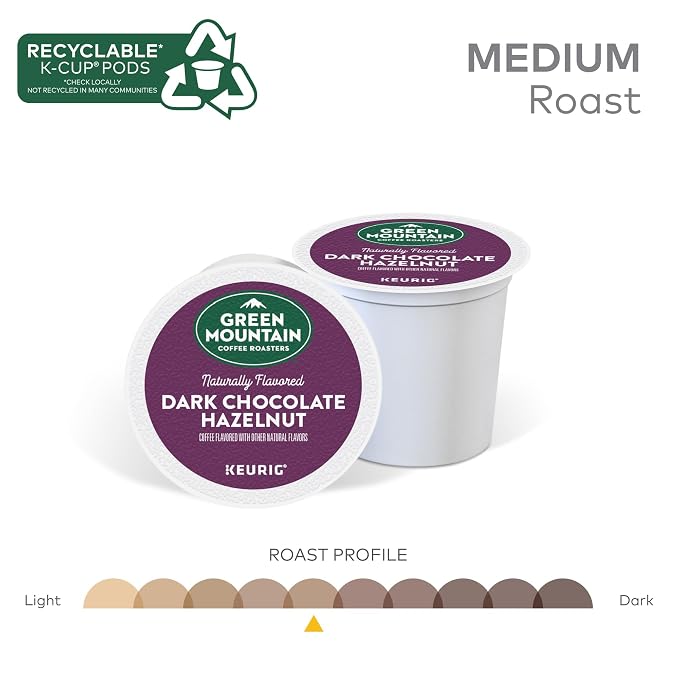 Green Mountain Coffee Roasters Dark Chocolate Hazelnut Coffee, Keurig Single Serve K-Cup Pods, 60 Count