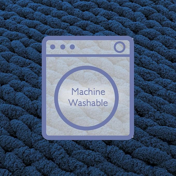 Bigacogo Chunky Knit Throw Blanket for Couch, 40x80 inches, Navy Blue | Hand Knit with Jumbo Chenille, Soft Breathable Cable Knit for Sofa Bed Living Room, Machine Washable, Gift for Mom Friend