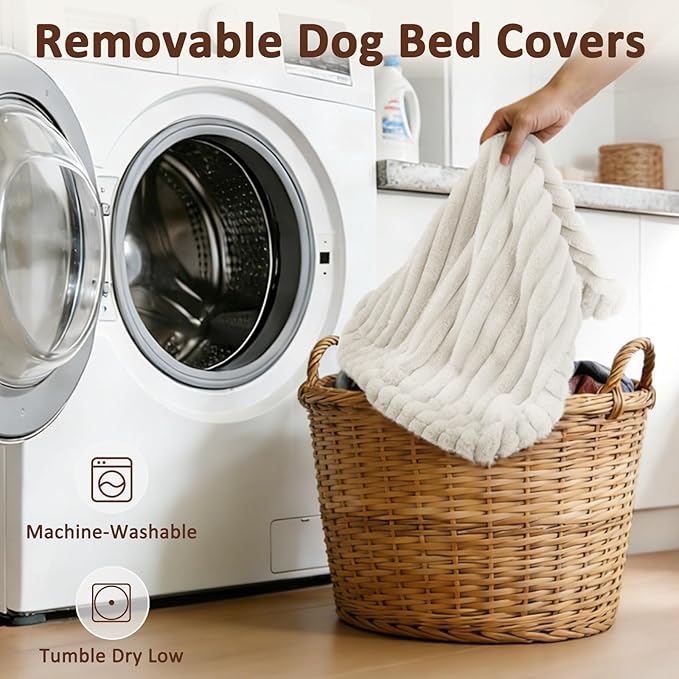 XL Dog Bed, Flat Pet Beds with Removable Washable Cover, Pet Mat Cute Dog Crate Bed Thick Shredded Chopped Crate Foam & Anti Slip Bottom for Indoor, 42"x27"x4" Cream
