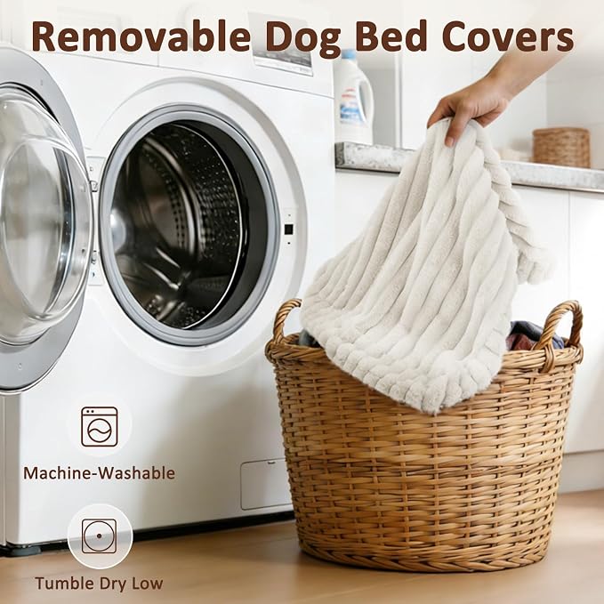 Dog Beds for Small Dogs, Flat Pet Beds with Removable Washable Cover, Pet Mat Cute Dog Crate Bed Thick Shredded Chopped Crate Foam & Anti Slip Bottom for Indoor, 23"x18"x3" Cream