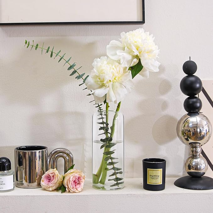 ComSaf Glass Flower Vase 8 Inch Tall, Clear Bud Vase for Centerpieces | Decorative Bouquet Display, Home, Living Room, Bedroom, Wedding Decor, Mother's Day, Valentine's Day, Housewarming Gift