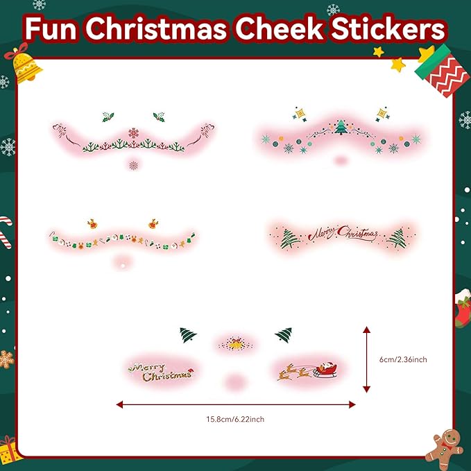 Christmas Blush & Freckle Stickers-5 Sheets Glitter Christmas Face Patches for Women Girls, Cute Makeup Freckles for Party & Festive