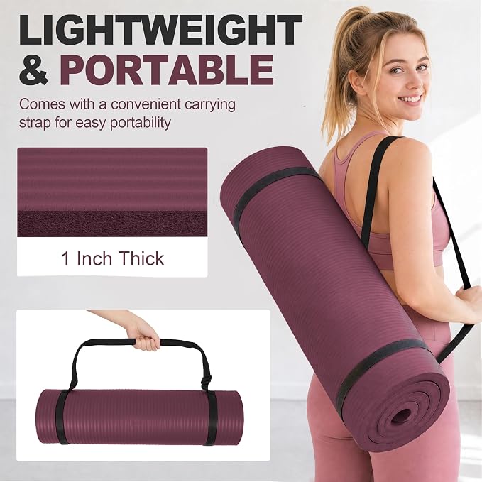 HULKFIT High Density Non Slip Yoga Mat, Extra Thick Exercise Mat with Carrying Strap, for Pilates, Fitness, Home Gym & Floor Workouts - Multiple Thickness & Multiple Color