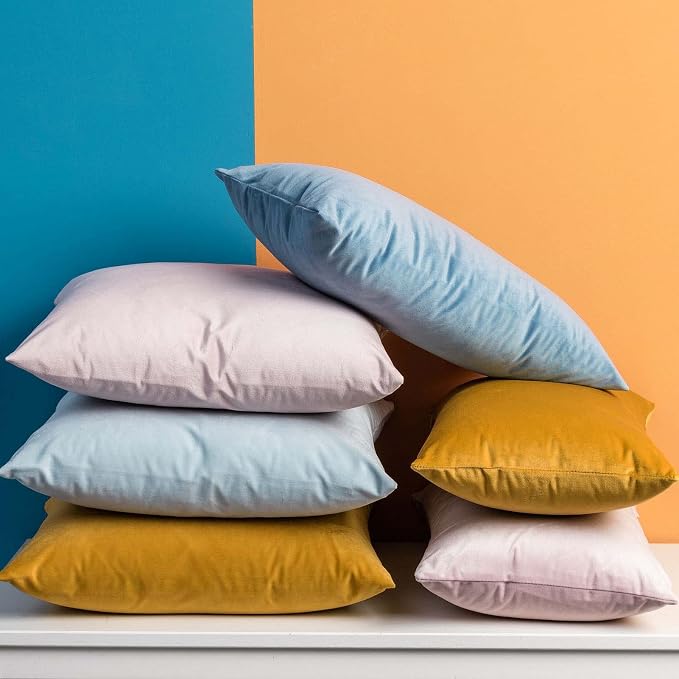 Throw Pillow Covers Set of 2 Velvet Cushion Covers 14x14,Light Blue | Decorative Pillow Covers with Invisible Zipper for Couch Sofa Bed Living Room Bedroom Home Decor