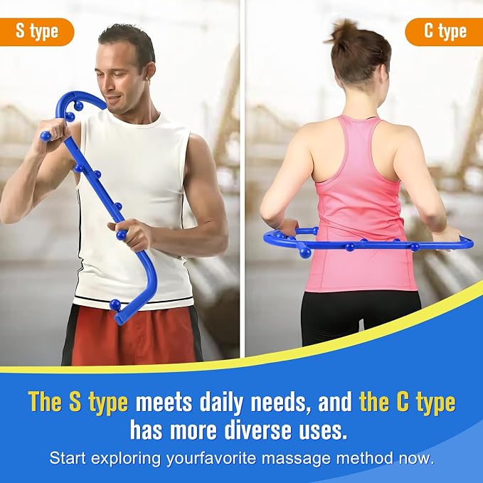 Trigger Point Massage Tool,Two Shapes Handheld Back and Neck Massager for Pain Relief,Muscle Release Tool Manual Massage Hook Back Neck Shoulder Massager Blue - Gift for Women & Men