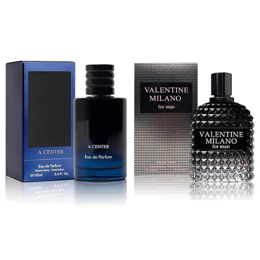 A CENTER Men's Cologne SaExt&Valentin Milano Eau de Parfum Gift Set - 3.4 Fl Oz Each | Citrus Spicy & Woody Ambergris Fragrance | Luxury Perfume for Day & Night