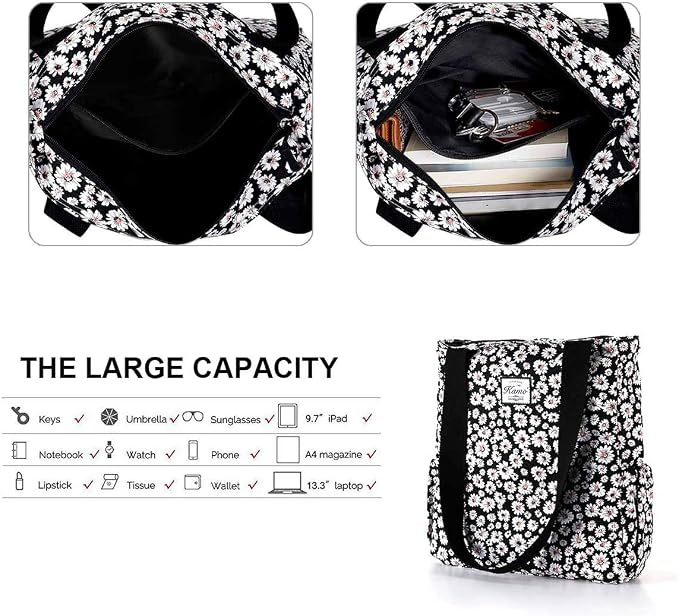KAMO Floral Tote Bag - Waterproof Lightweight Handbags Travel Shoulder Bag for Hiking Yoga Gym Swimming Travel Beach
