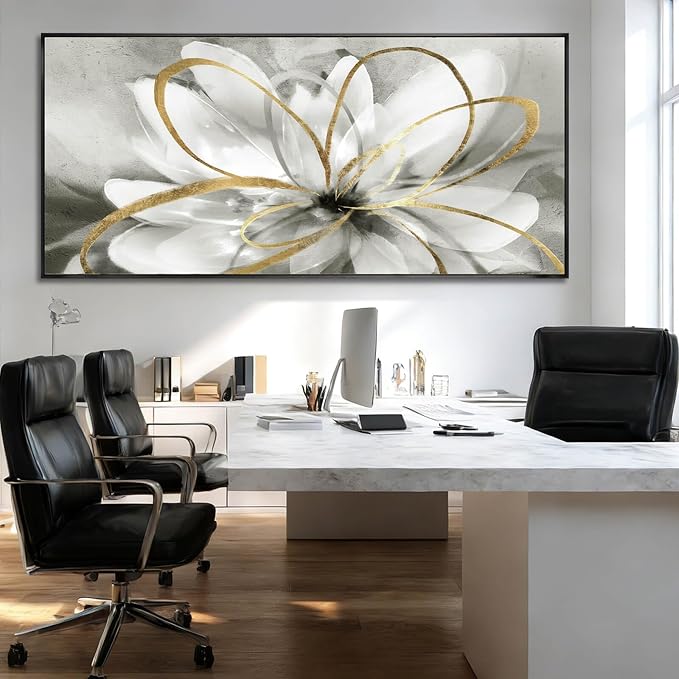 SOUGUAN Modern Canvas Wall Art Flower Wall Decor Gold Line Decorative Painting 40"x86" Kitchen Pictures Home Decorations for Living Room