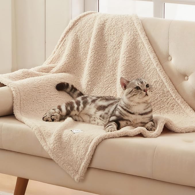 1 Pack 3 Calming Blankets Fluffy Premium Fleece Pet Blanket Soft Sherpa Throw for Dog Puppy Cat Beige Small (23" x16'') | Fluffy Throw Blanket Washeble for Crate Bed Couch Indoor. Cozy Pet Blanket, Puppy Essentials Dog gift,Beige,Small